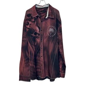 Affliction Black Label Men's Shirt Skull Prophecy Rocker Grunge Gothic Red 3XL